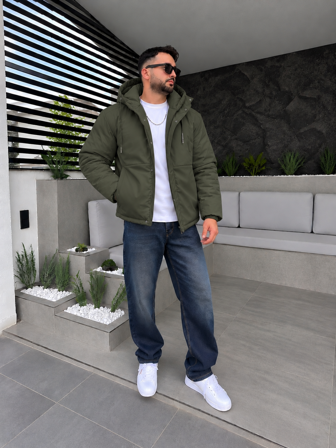 ZR Model Tam Kalın Kışlık Kapişonlu Mont Haki Yeşil