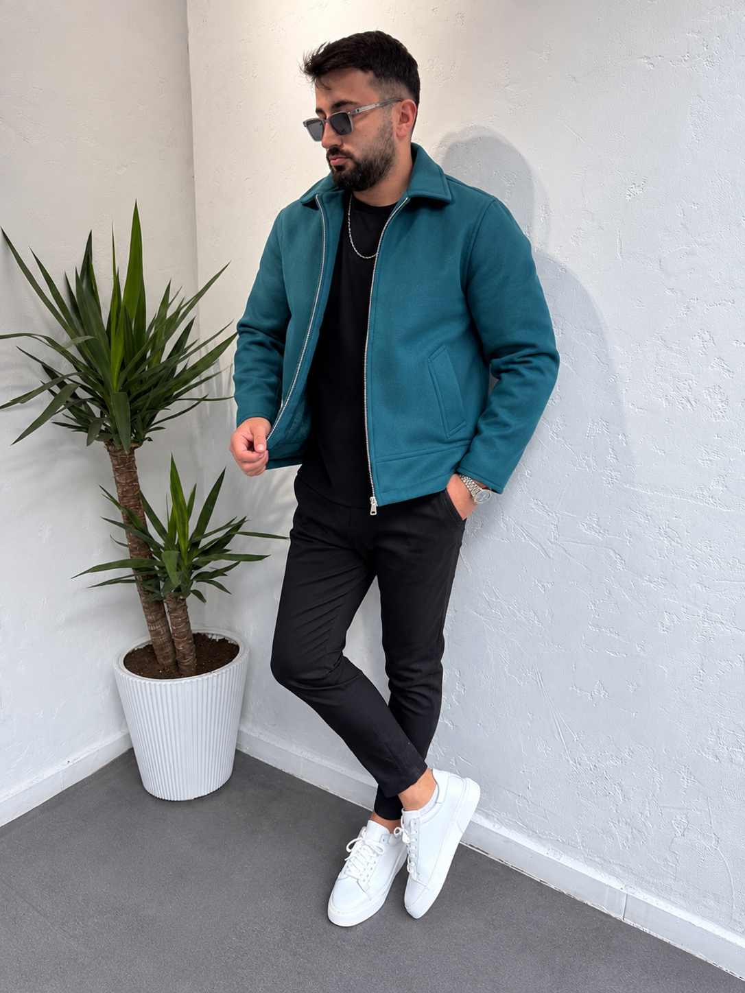 ZR Model Kaşe Mont Petrol Yeşili