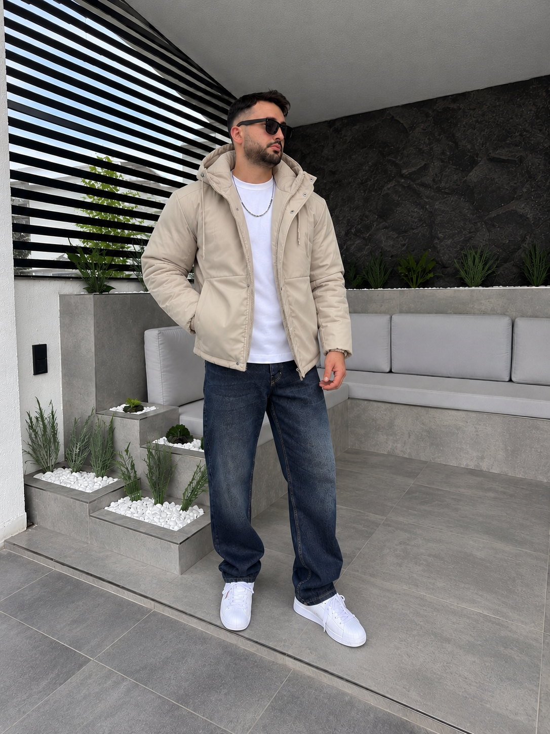 ZR Model Tam Kalın Kışlık Kapişonlu Mont Taş