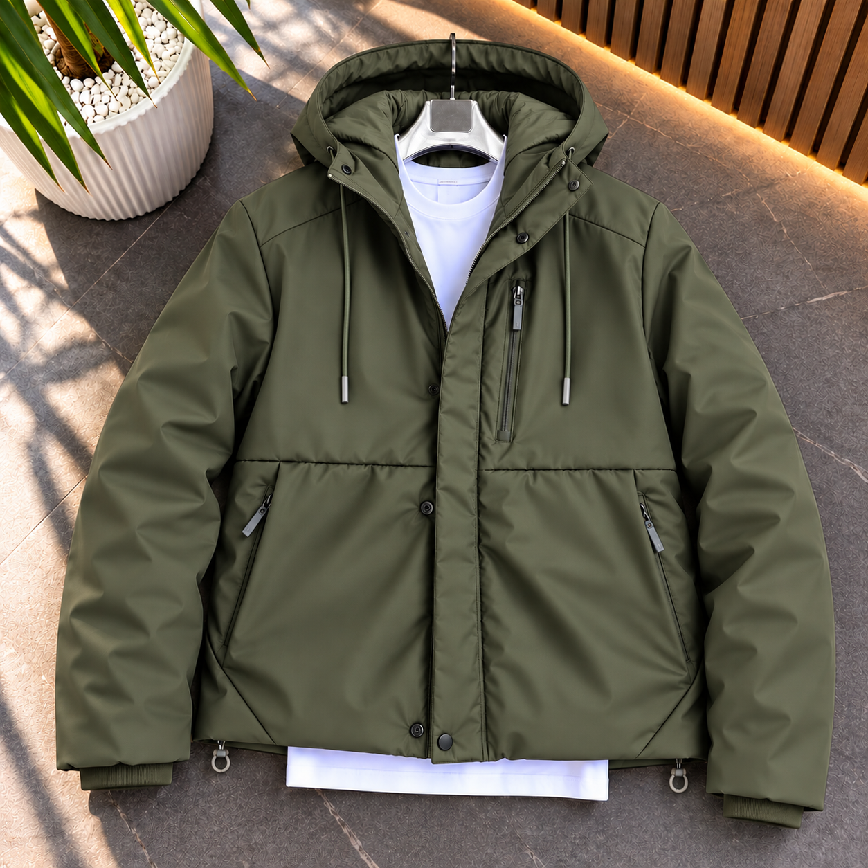 ZR Model Tam Kalın Kışlık Kapişonlu Mont Taş