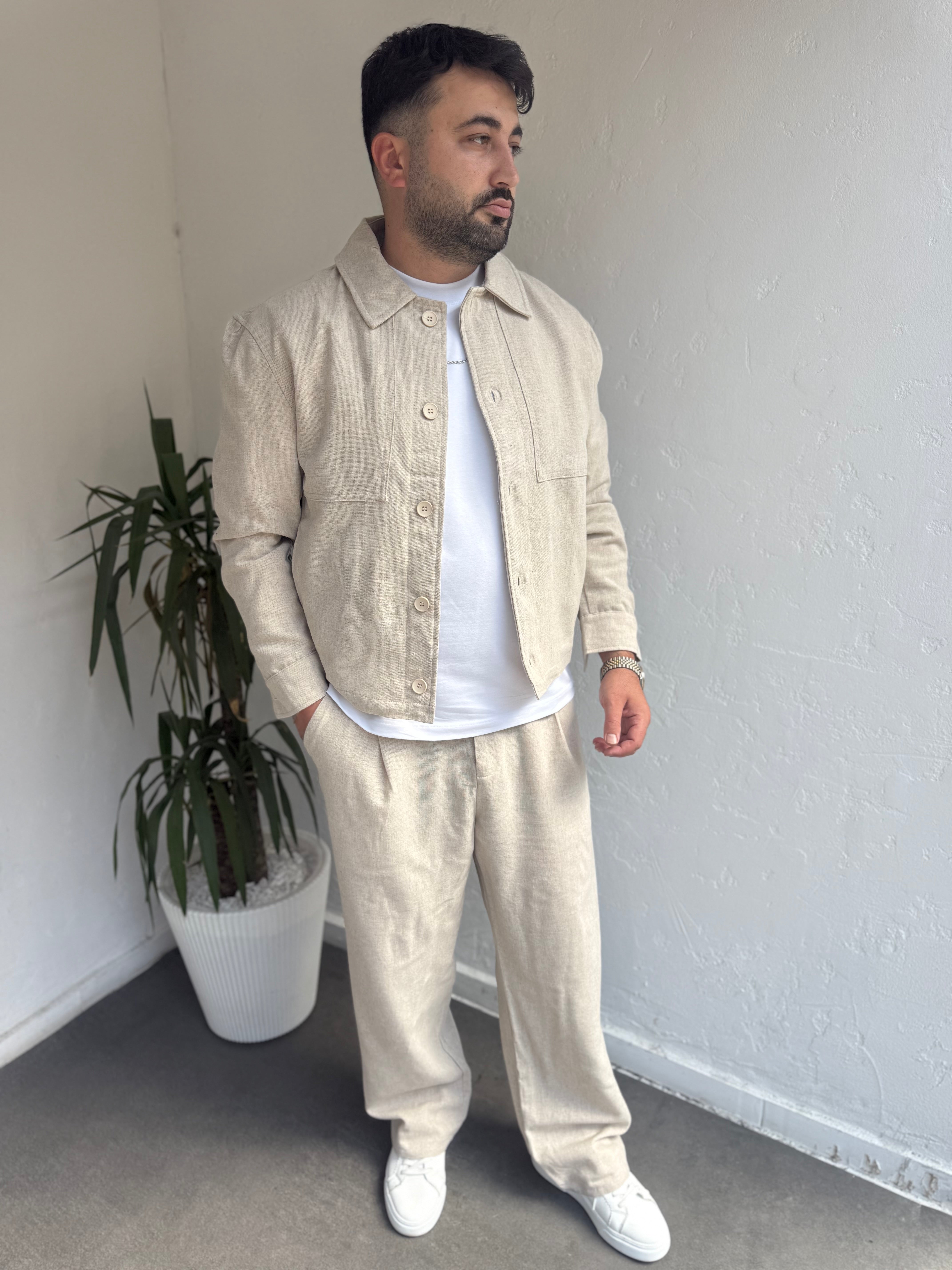 Keten Ceket ve Pantolon Takım Tarçın