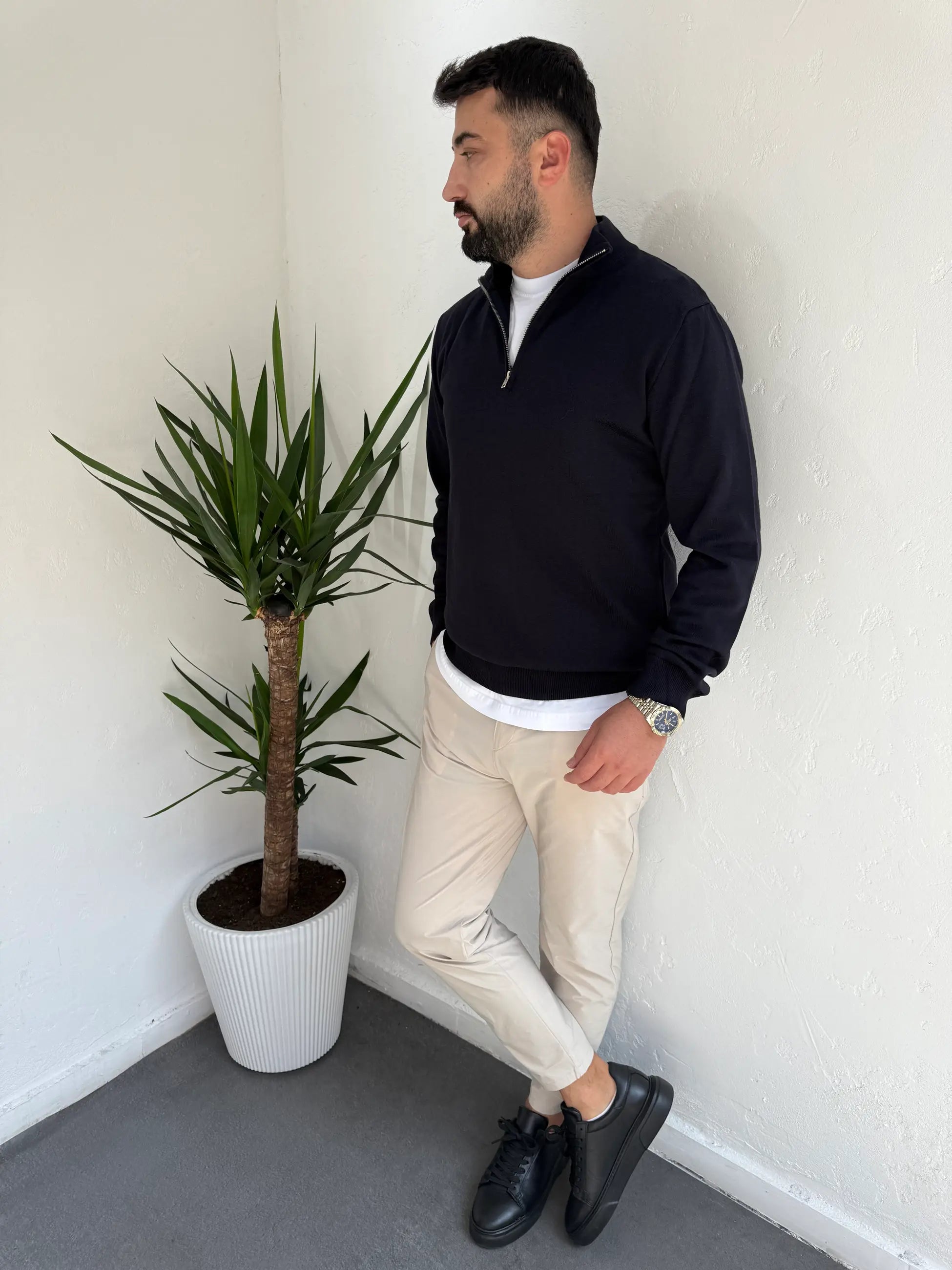 Fermuarlı Yaka Triko Kazak