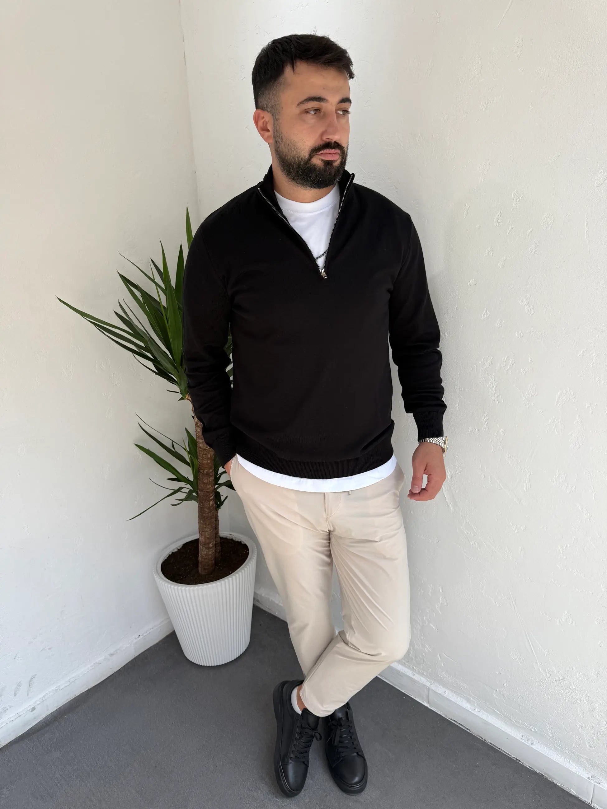 Fermuarlı Yaka Triko Kazak