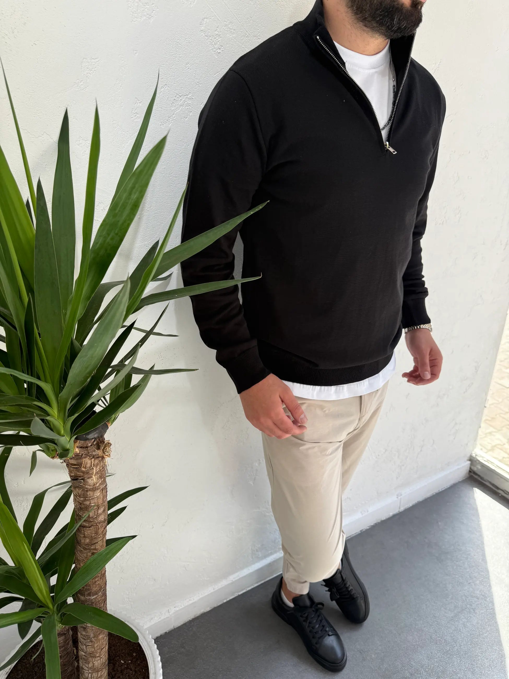 Fermuarlı Yaka Triko Kazak