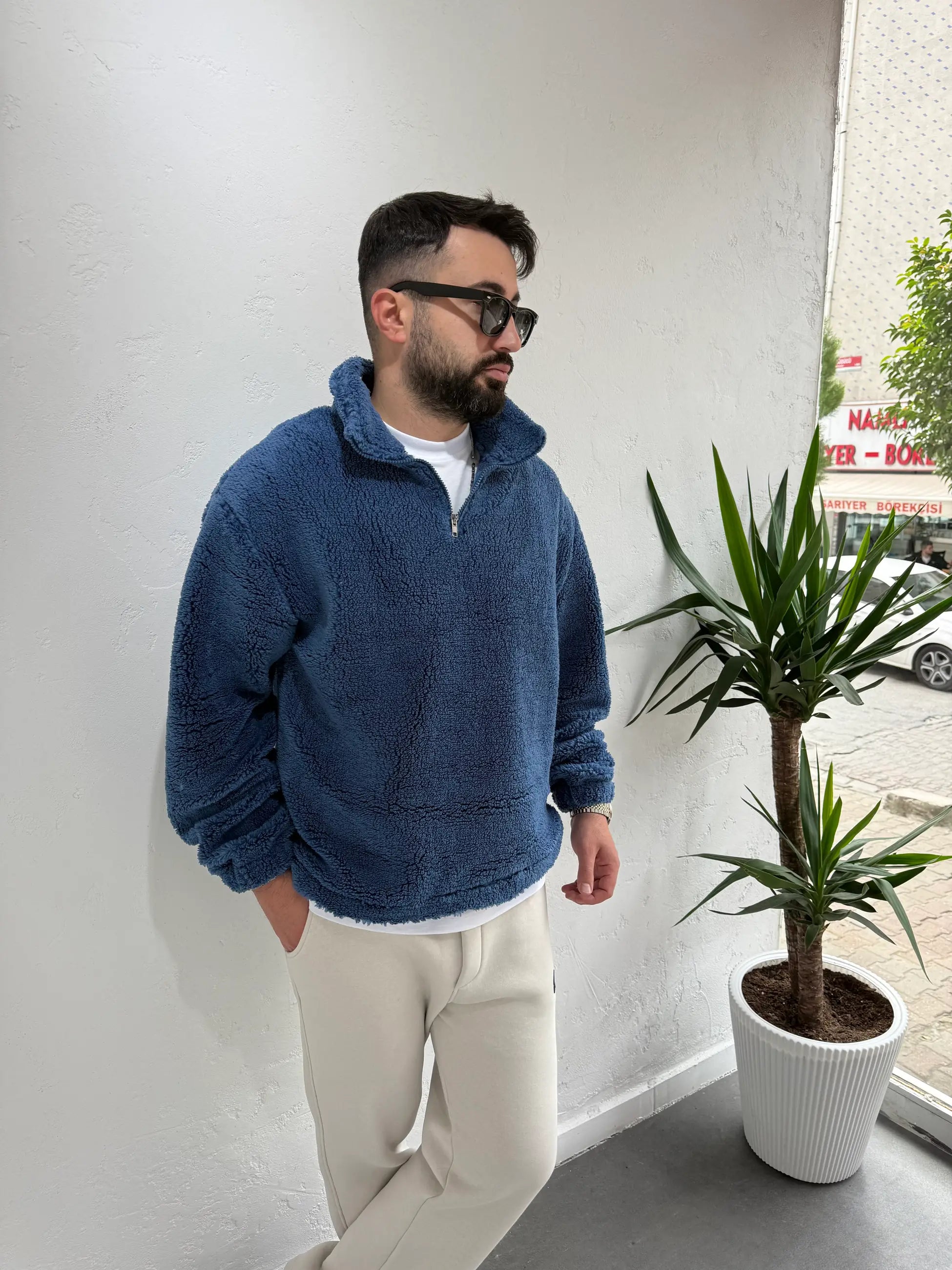 Fermuarlı Peluş Sweatshirt