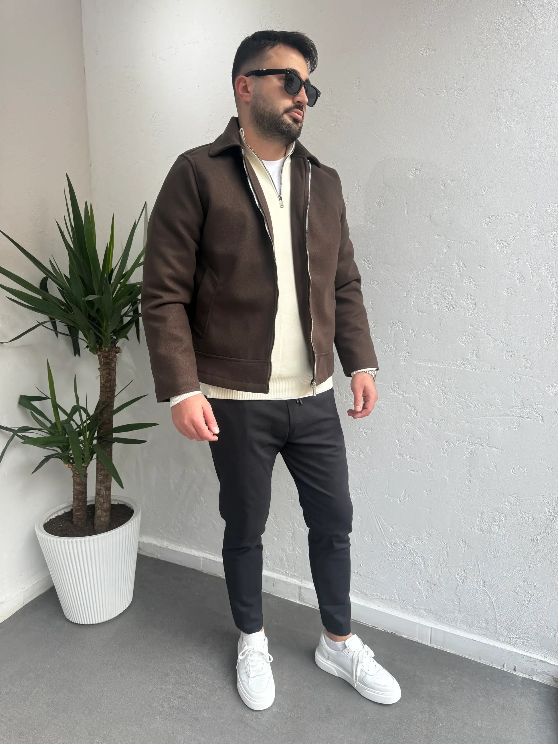 Pilot Kaşe Ceket Kahverengi