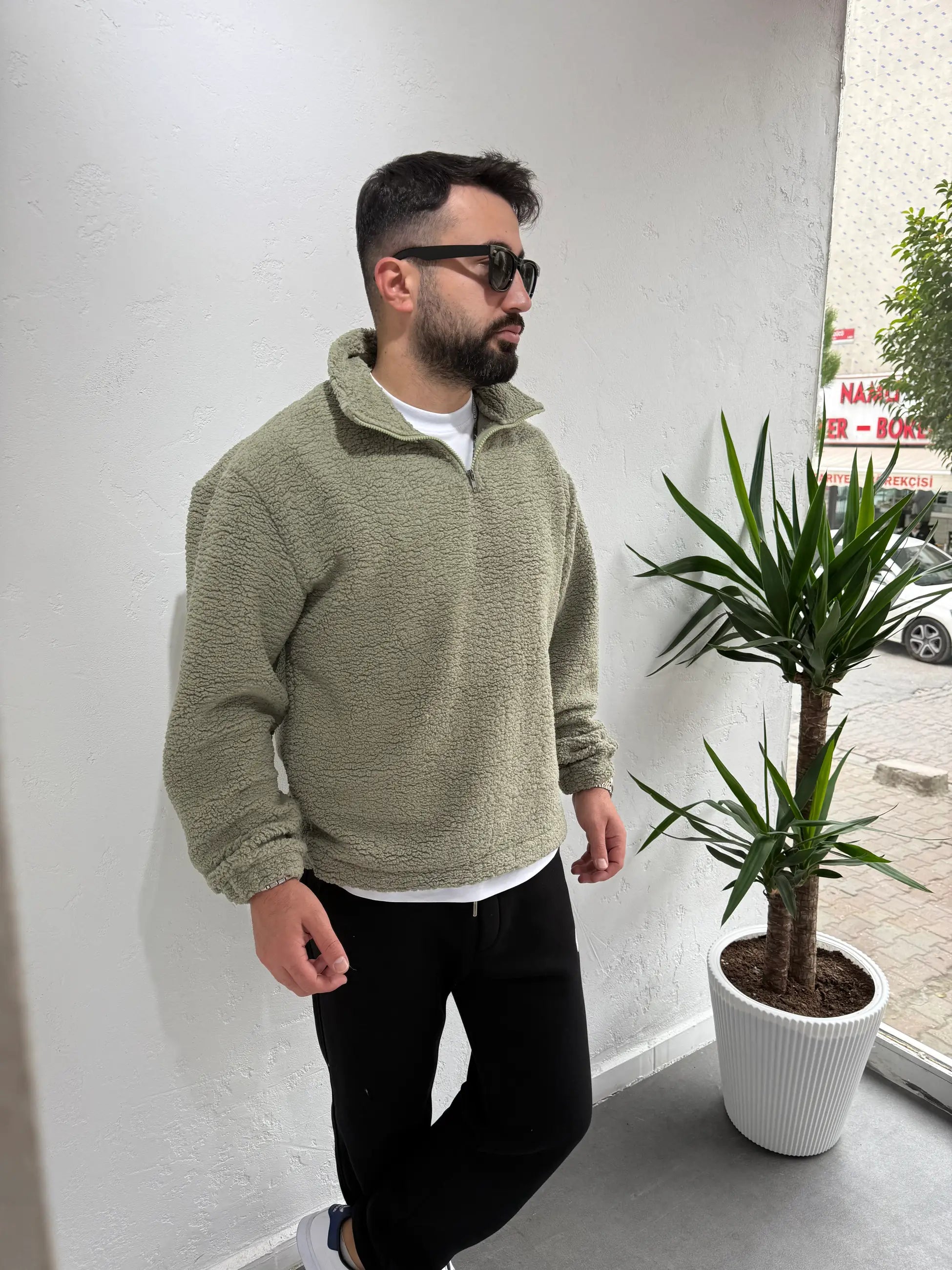 Fermuarlı Peluş Sweatshirt