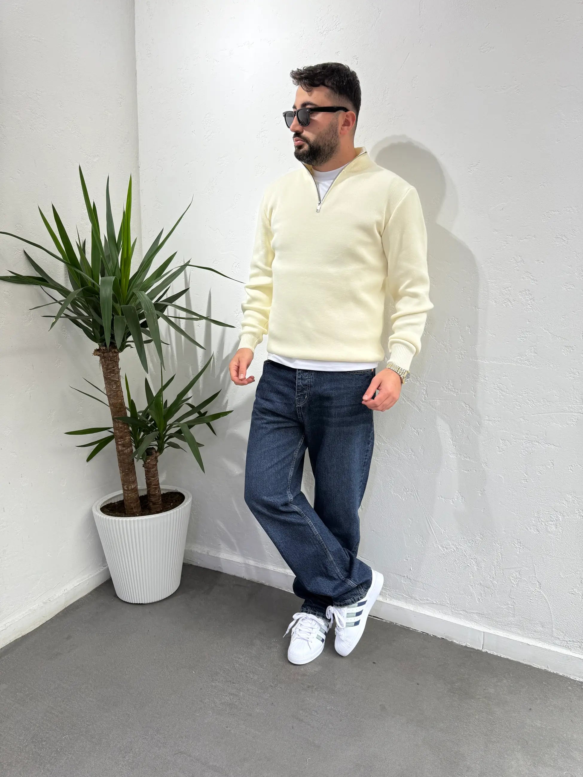 Deep Fermuarlı Yaka Triko Kazak