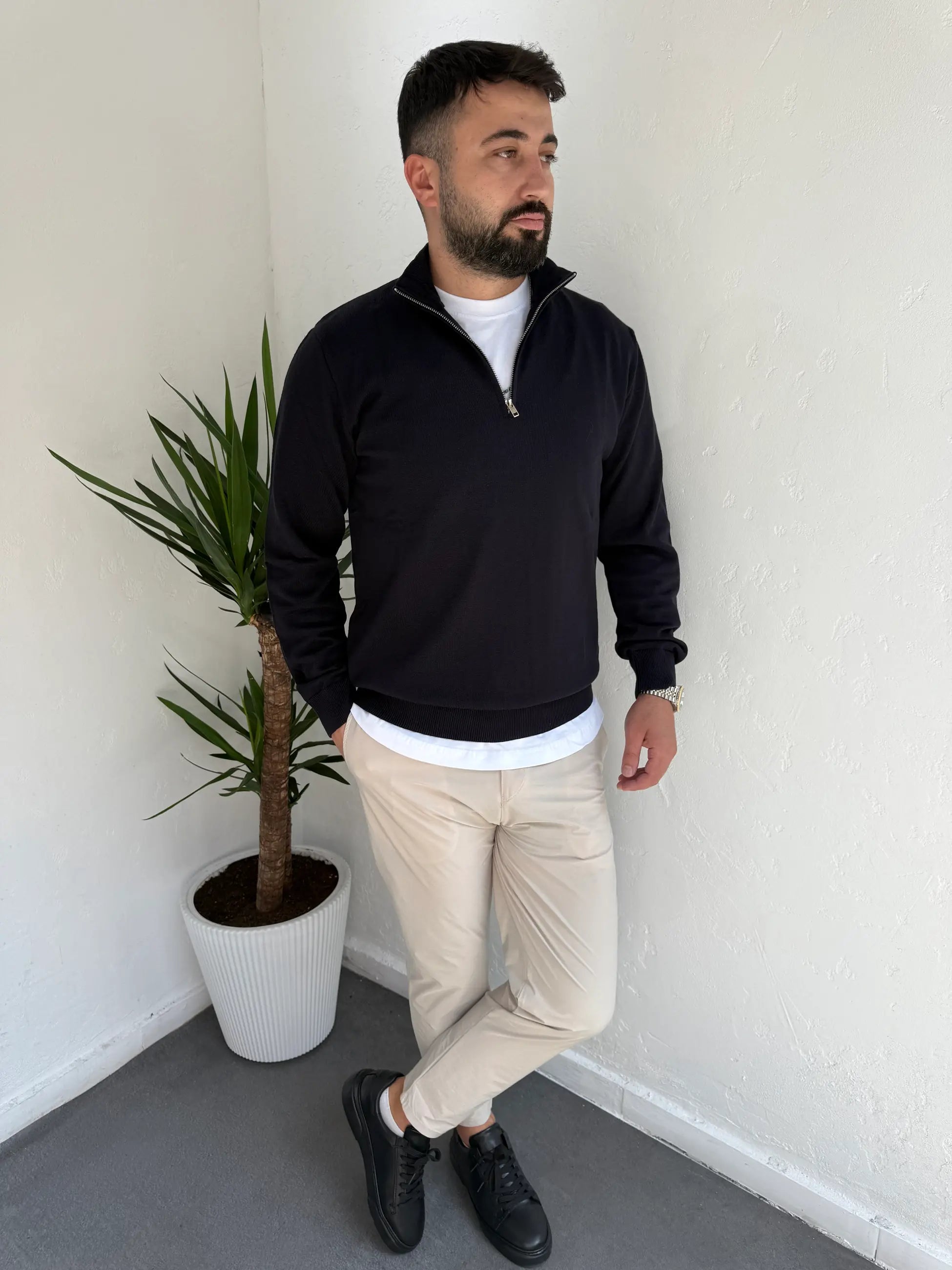 Fermuarlı Yaka Triko Kazak