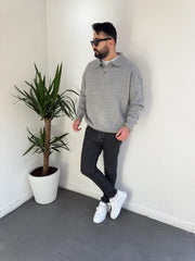 Yaka Düğmeli Triko Kazak