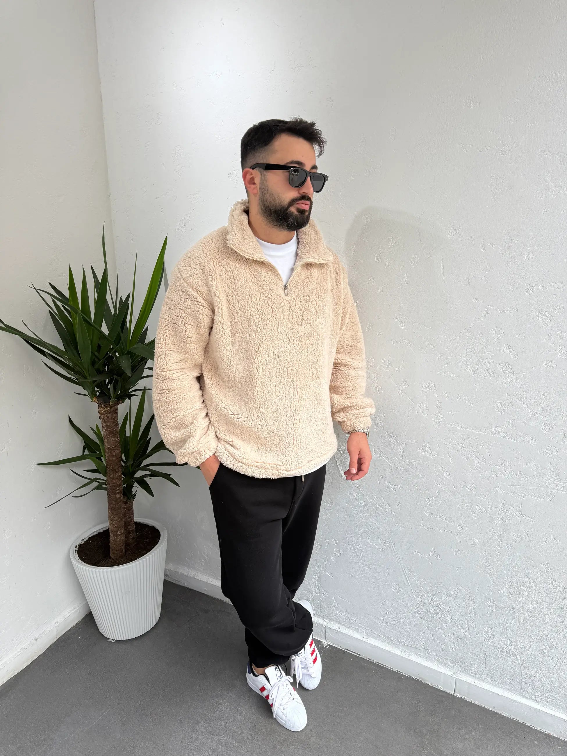 Fermuarlı Peluş Sweatshirt