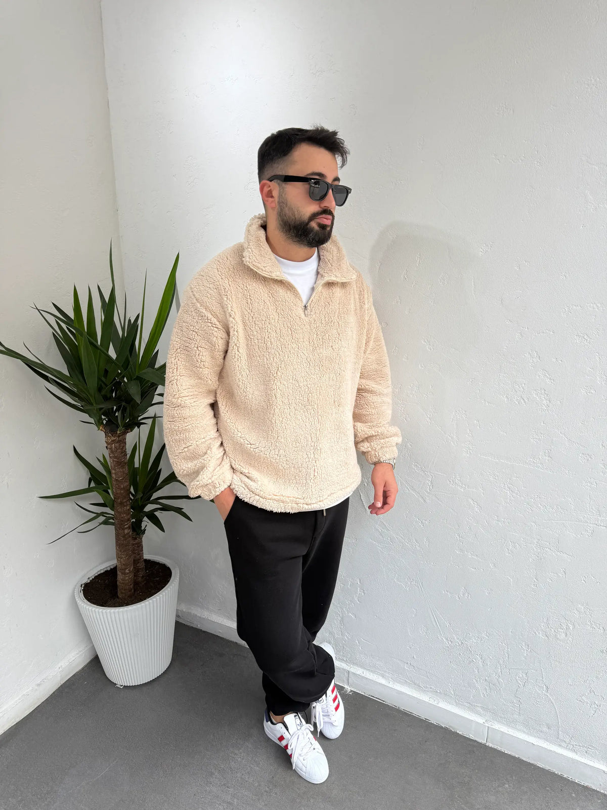 Fermuarlı Peluş Sweatshirt