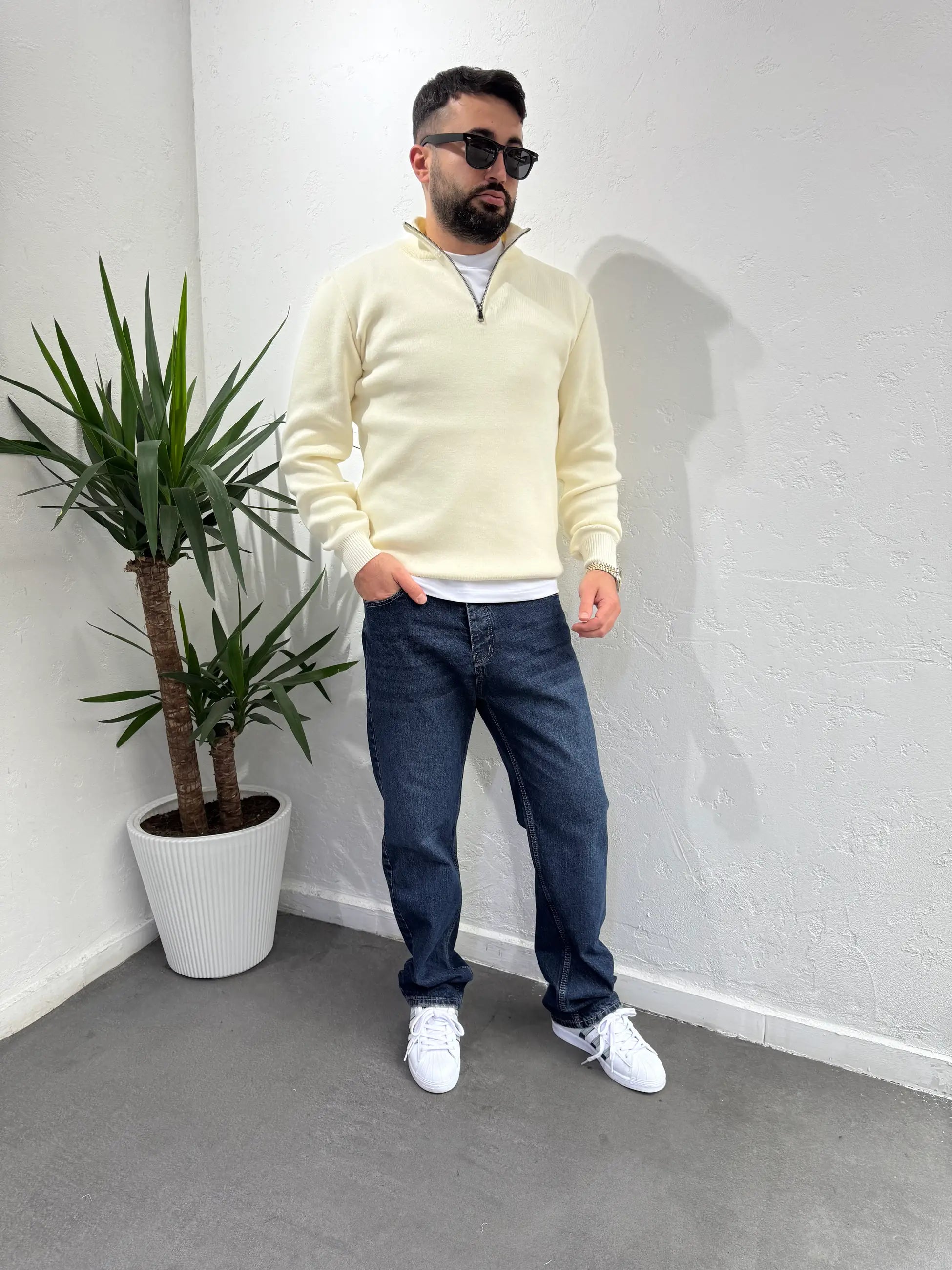 Deep Fermuarlı Yaka Triko Kazak