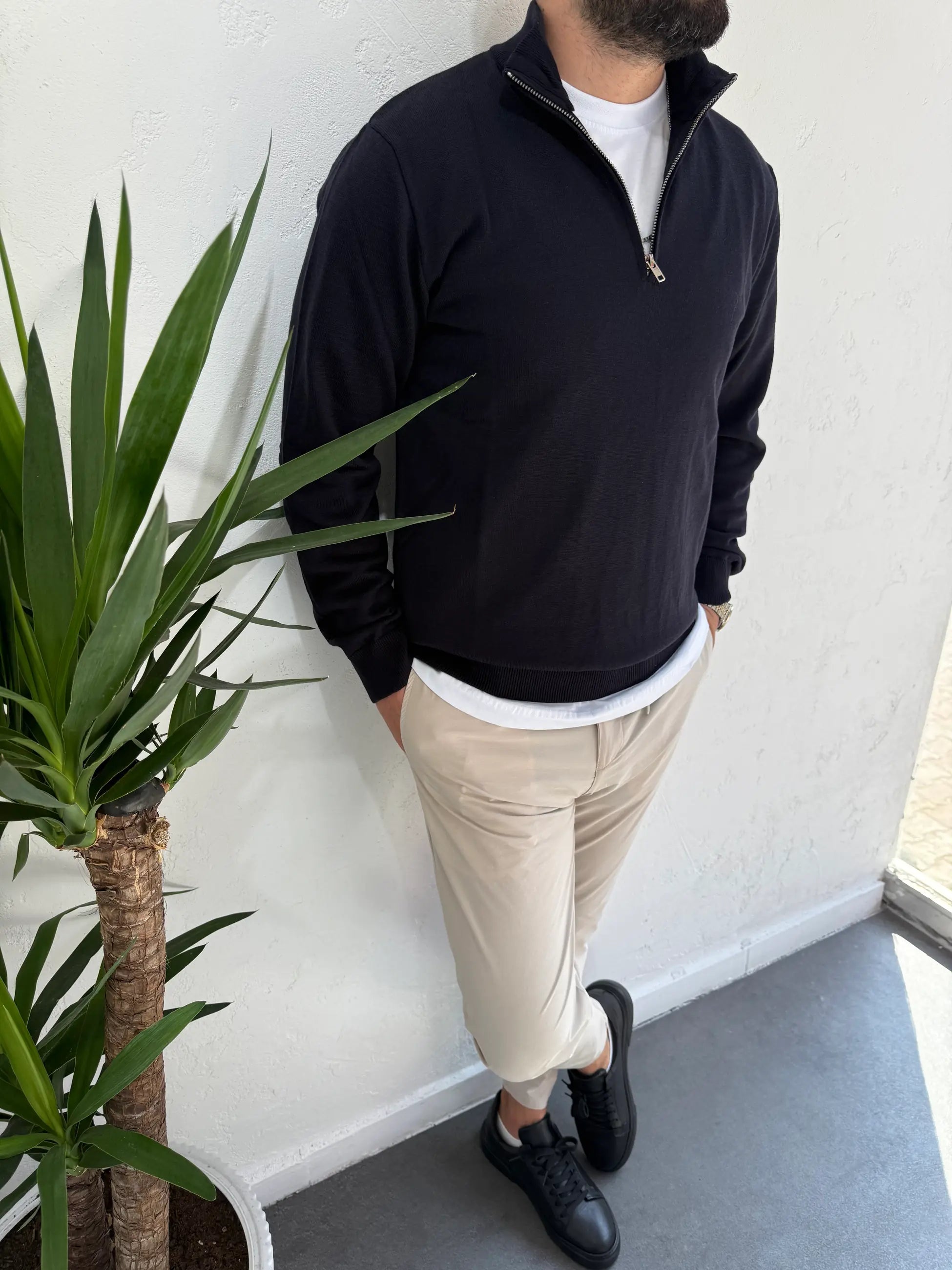 Fermuarlı Yaka Triko Kazak