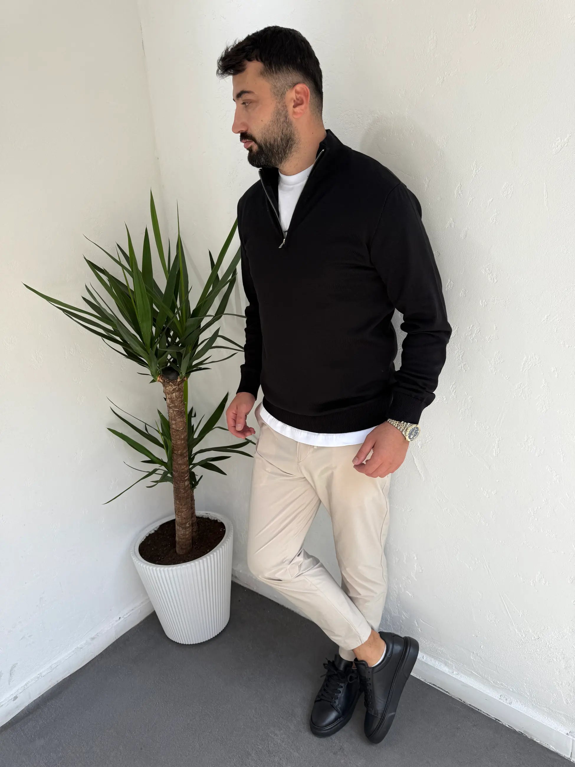 Fermuarlı Yaka Triko Kazak