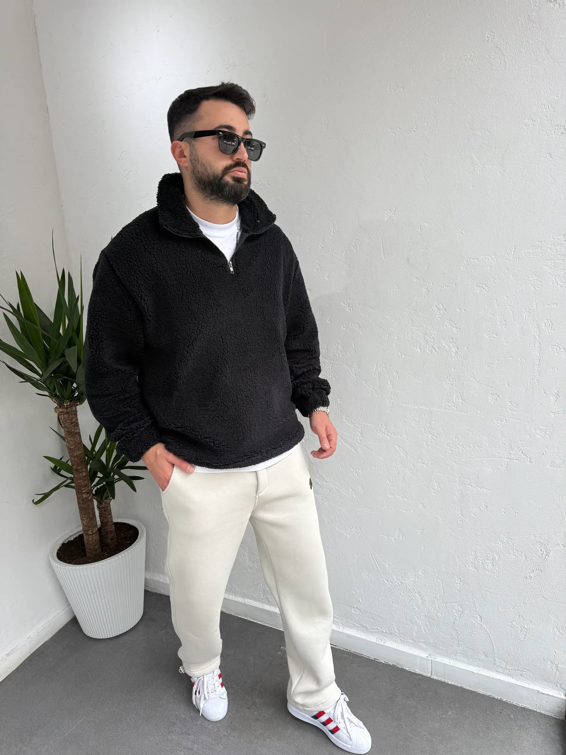 Fermuarlı Peluş Sweatshirt