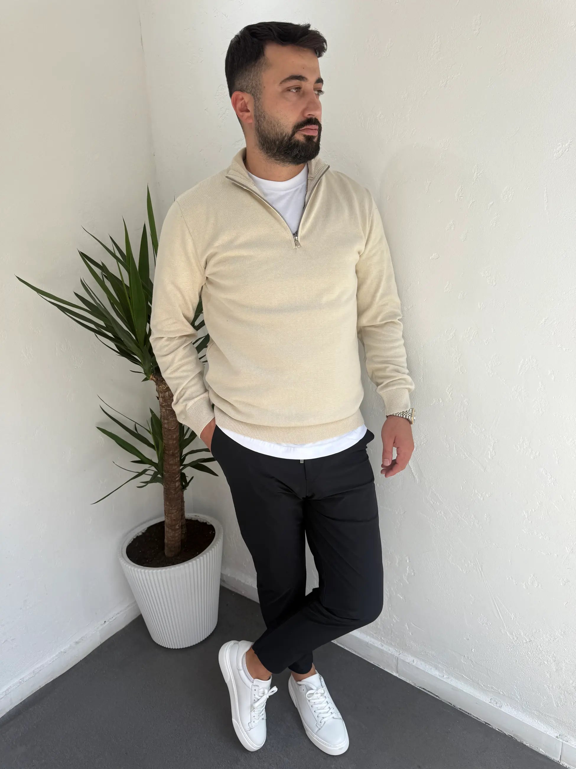 Fermuarlı Yaka Triko Kazak