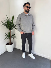 Yaka Düğmeli Triko Kazak