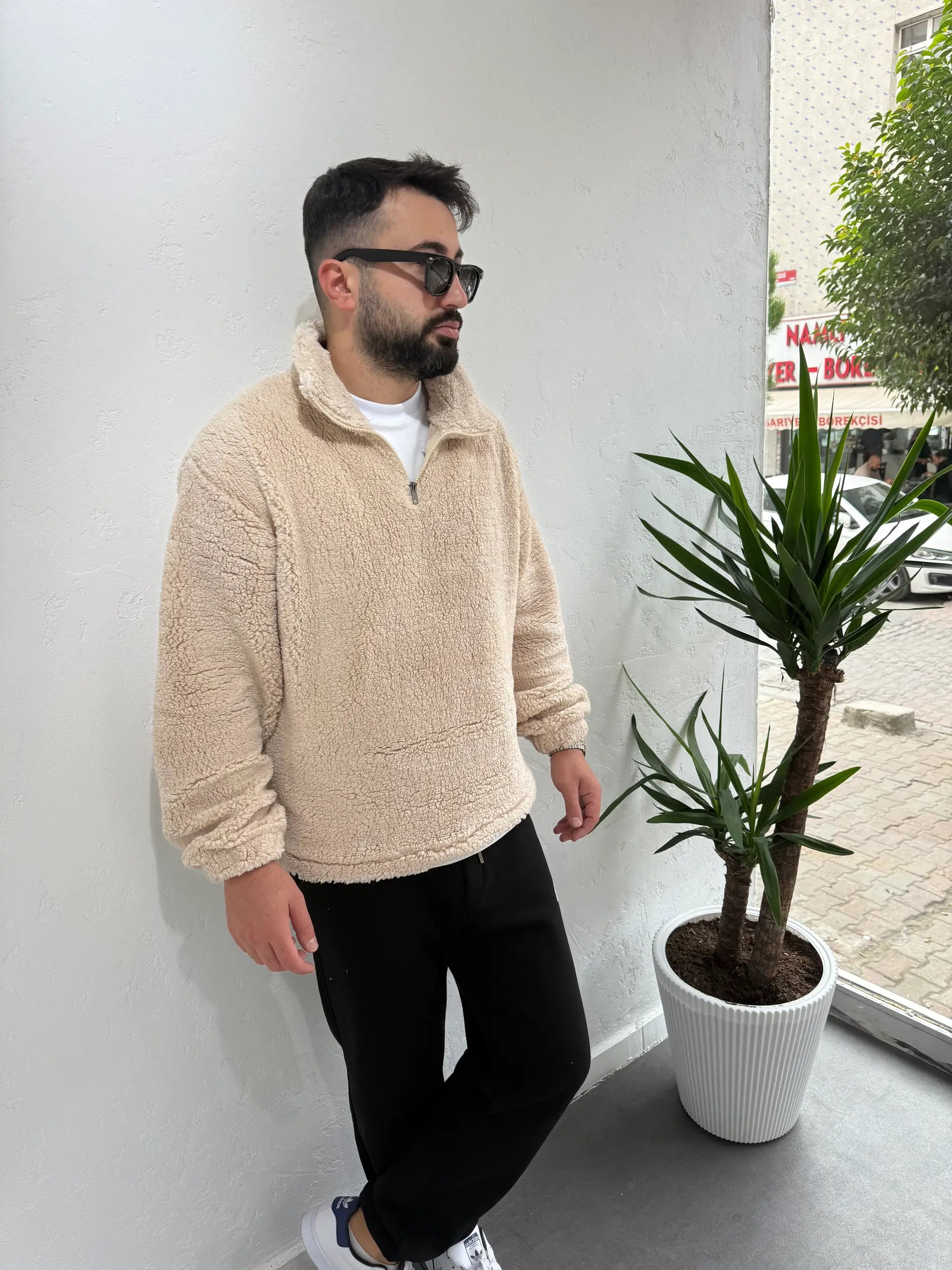 Fermuarlı Peluş Sweatshirt
