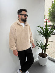 Fermuarlı Peluş Sweatshirt
