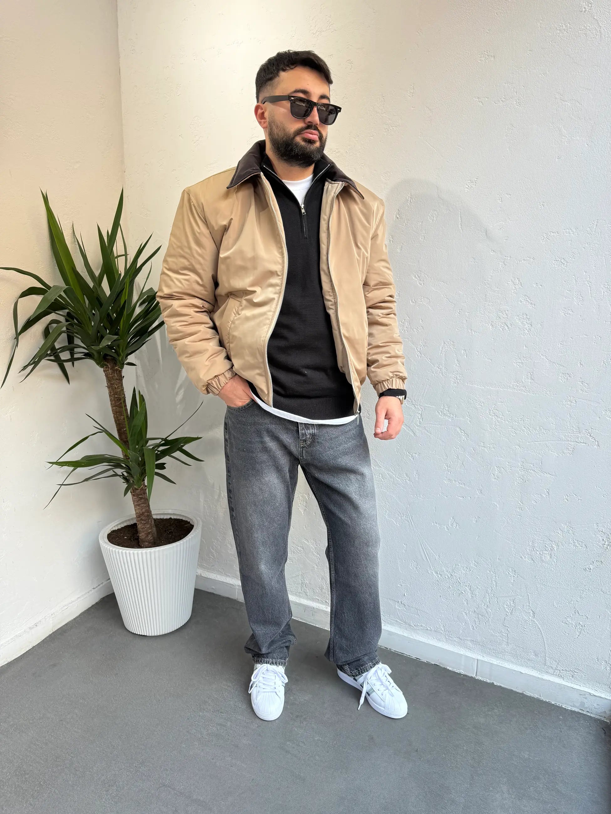 ZR Model Kadife Yaka Mont Kahverengi